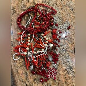 Red, Silver and Antique Gold Vintage Beaded Bulk Fashion Jewelry Necklaces